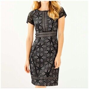 LILLY PULITZER Suzanne Shift Dress Size 6‎ Black Pink NEW Floral Medallion Lace